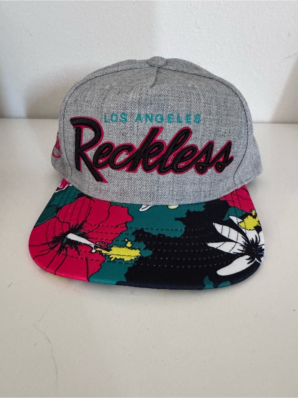 Los Angeles Reckless Snapback Hat - Gray with Floral Brim